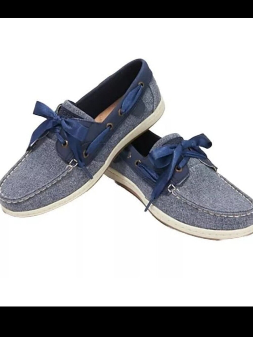 Sperry Boat Shoes Koifish Sparkle Chambray Blue Ribbon Lace Up Woman 9.5 EUC